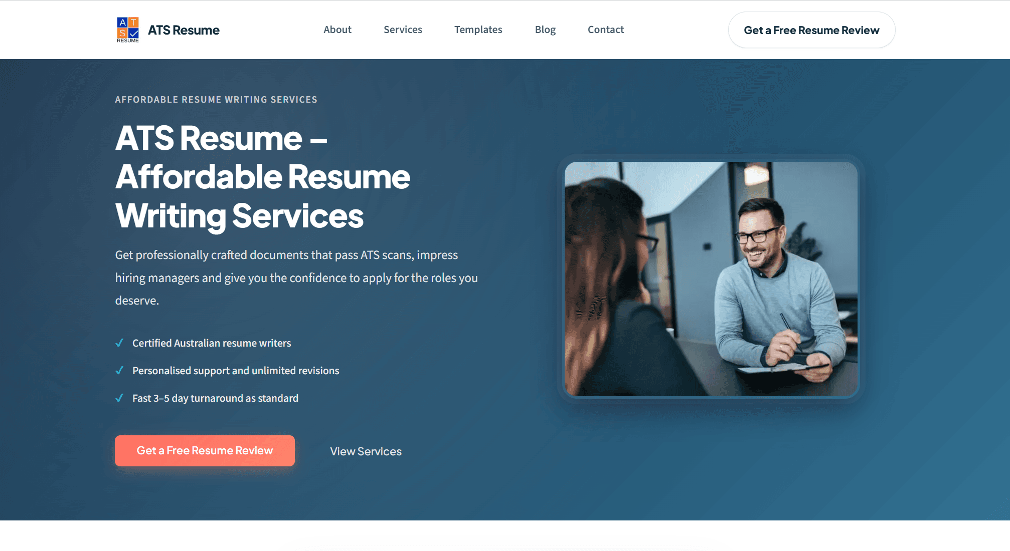ATS Resume affordable resume-writing website homepage