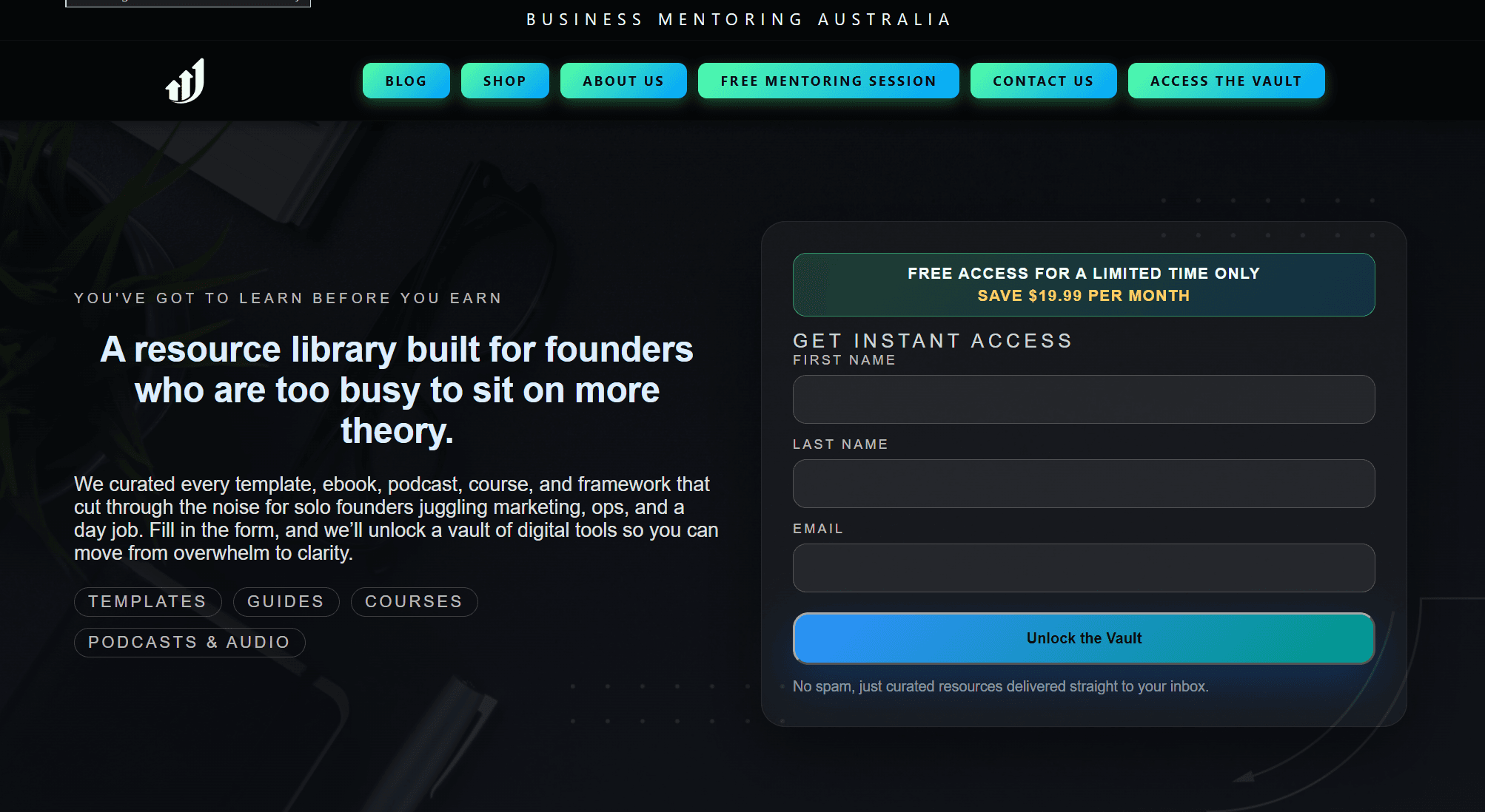Business Mentoring Australia founder resource vault website