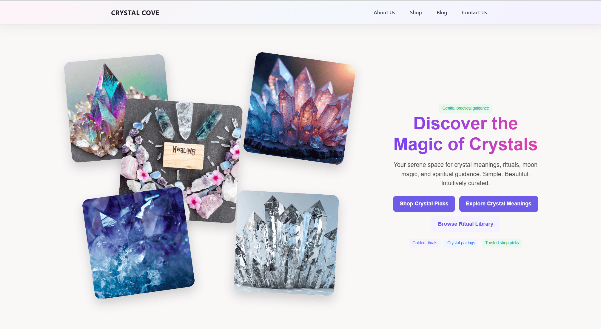 Crystal Cove crystal guide with automated Amazon affiliate product recommendations