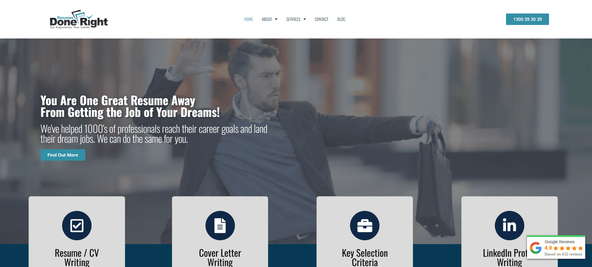 Resumes Done Right professional resume-writing website homepage